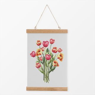 Textilposter Tulpen Blumenstrauß Rot Beige