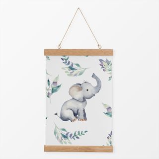 Textilposter Kleiner Elefant und Blüten 1