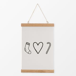 Textilposter Sock Heart Candy Cane beige