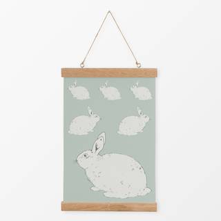 Textilposter Hase lines milky green