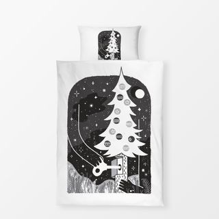 Bettwäsche Weihnachtsbaum Schwarz-Weiß
