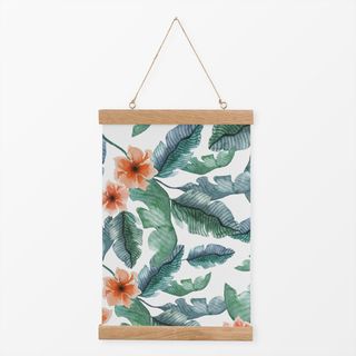 Textilposter Palmwedel und Hibiskus orange