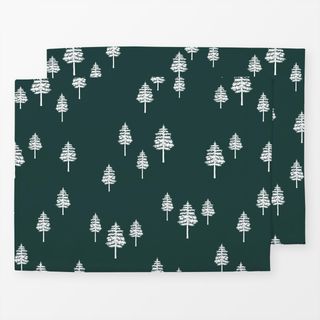 Tischset White Winter Forest fir green