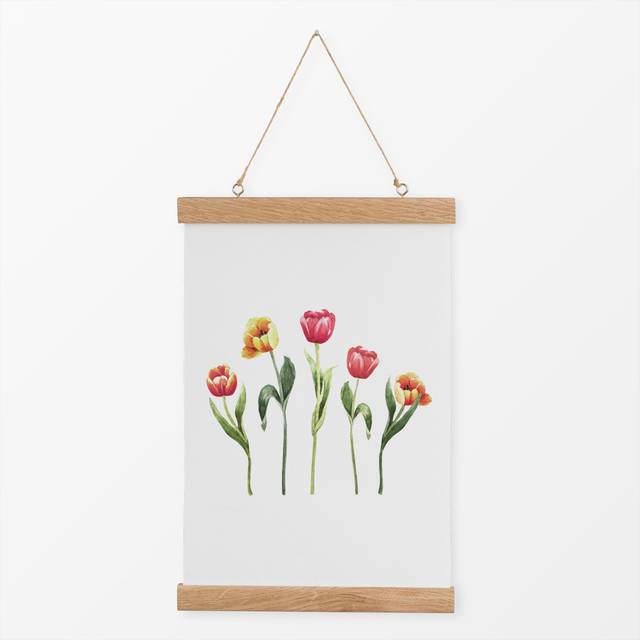 TextilposterBunte Tulpen Frühling Aquarell