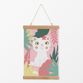 Textilposter Jungel Katze weiß