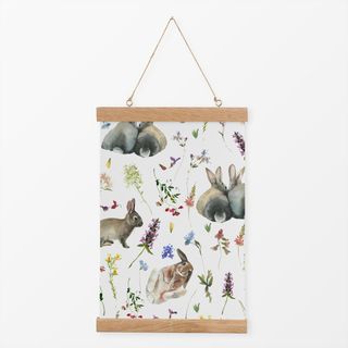 Textilposter Osterhasen und Wildblumen