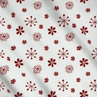 Meterware Schneeflocken und Blüten Rot